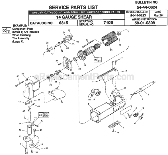 Page A Diagram and Parts List for 6815 SER 710B Milwaukee Nibbler & Shears