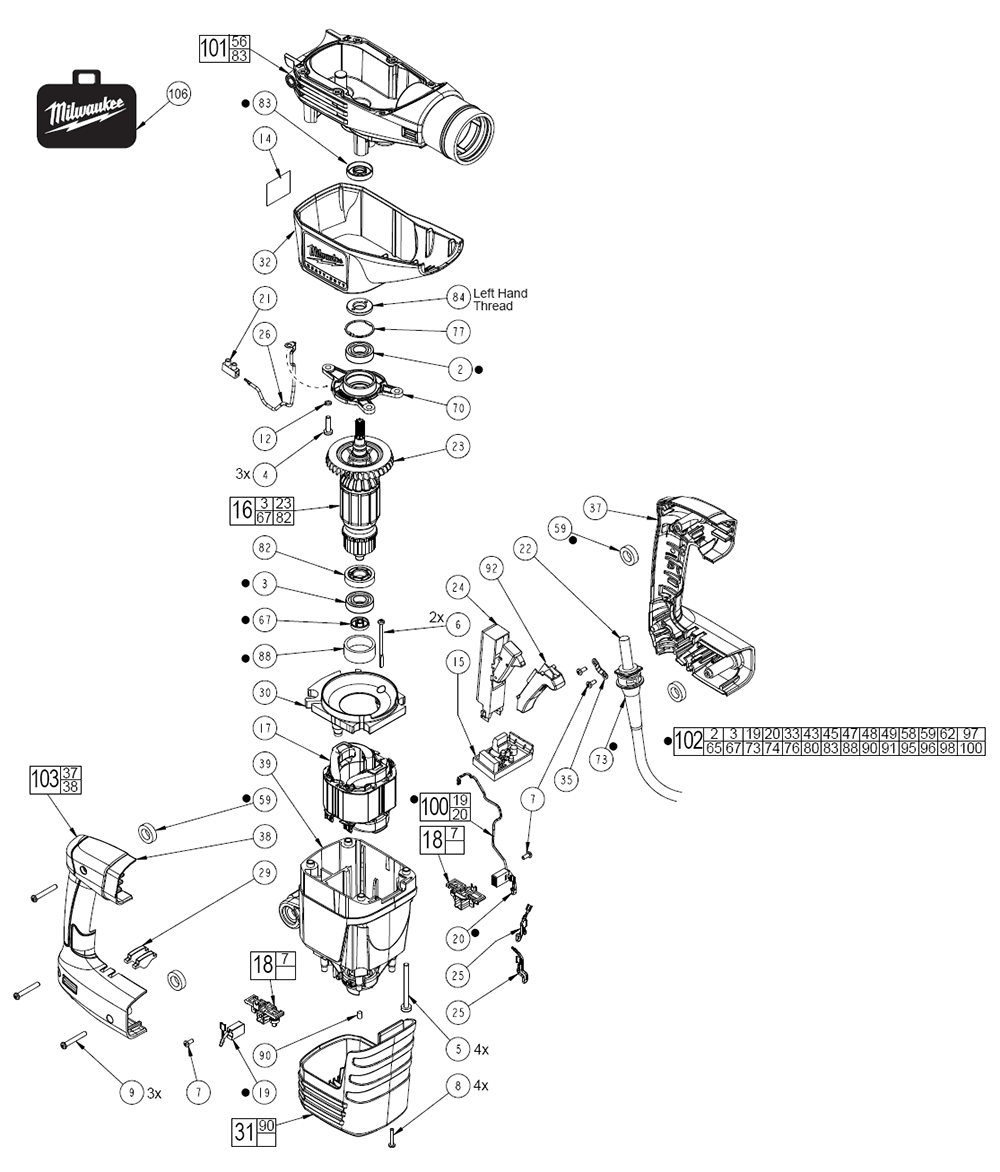 Fig-0 Diagram and Parts List for 5446-21 B39A Milwaukee Hammer Drill
