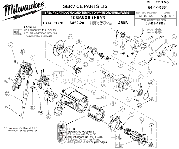 Page A Diagram and Parts List for 6852-20 SER A80B Milwaukee Nibbler & Shears