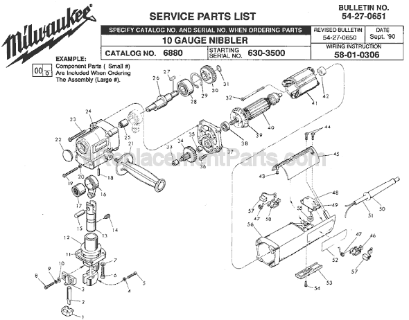Page A Diagram and Parts List for 6880 SER 630-3500 Milwaukee Nibbler & Shears