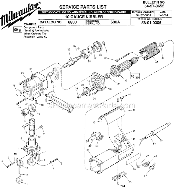 Page A Diagram and Parts List for 6880 SER 630A Milwaukee Nibbler & Shears