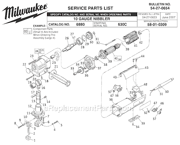 Page A Diagram and Parts List for 6880 SER 630C Milwaukee Nibbler & Shears