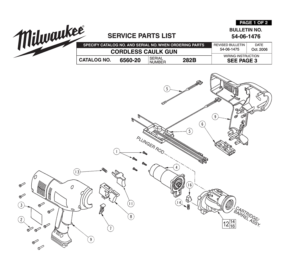 Fig-0 Diagram and Parts List for 6560-21 282B Milwaukee Miscellaneous