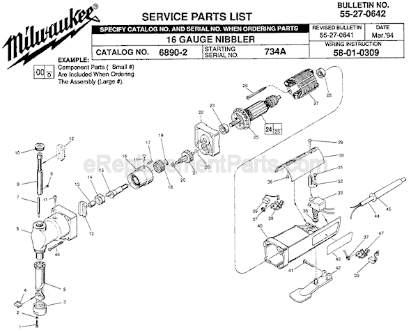 Page A Diagram and Parts List for 6890-2 SER 734A Milwaukee Nibbler & Shears