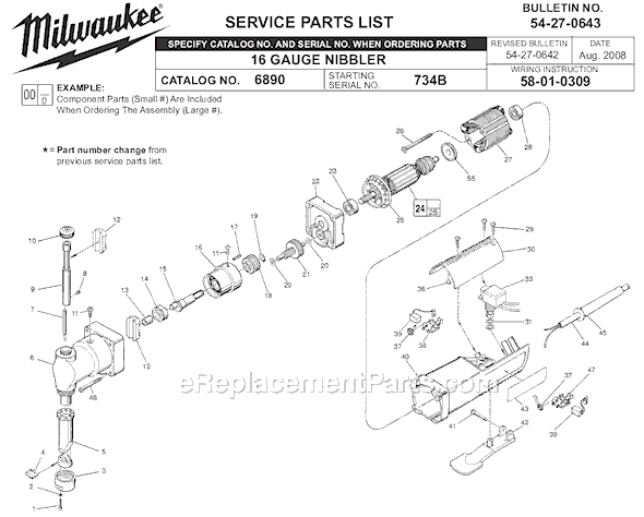 Page A Diagram and Parts List for 6890 SER 734B Milwaukee Nibbler & Shears