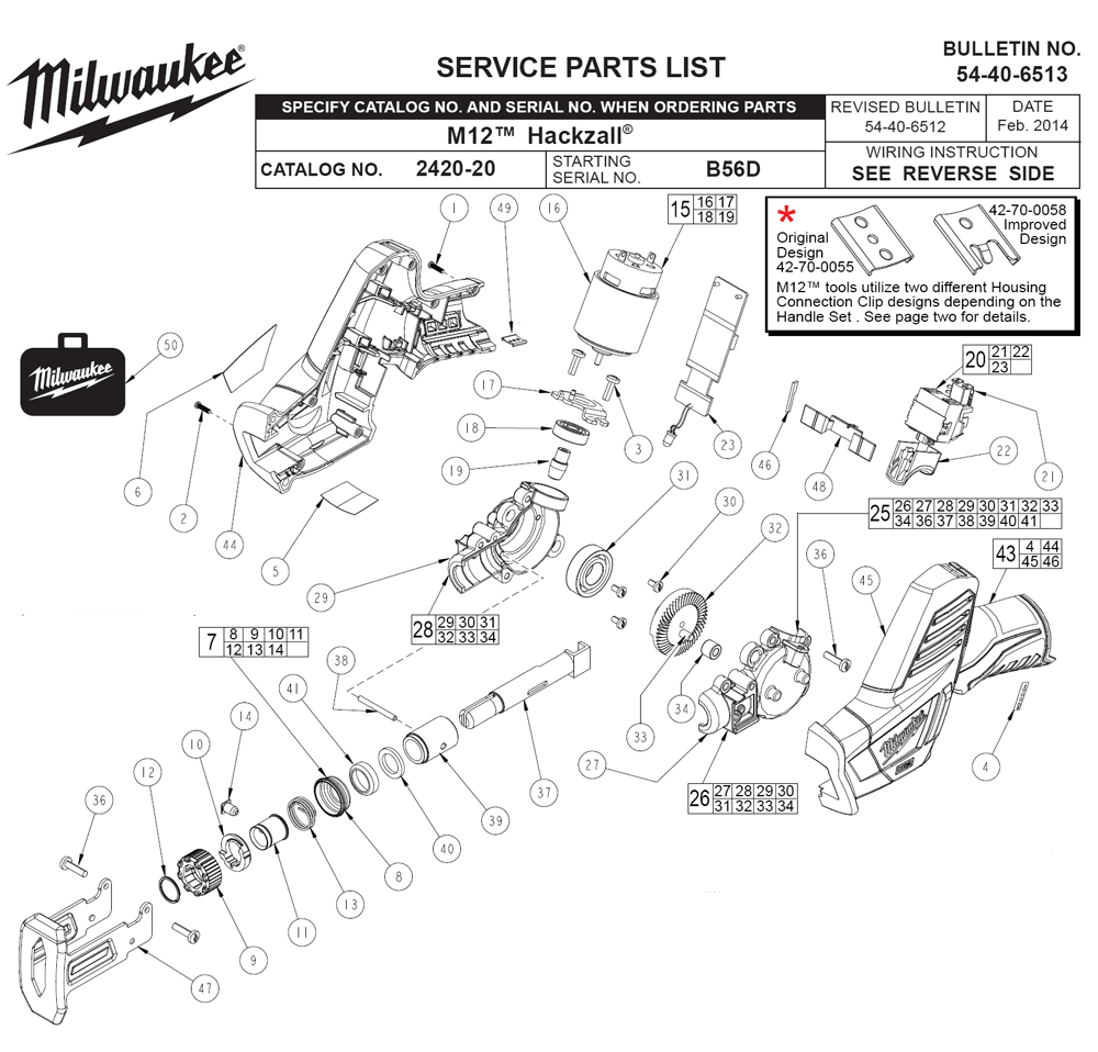 Fig-0 Diagram and Parts List for 2420-21 B56D Milwaukee Saw