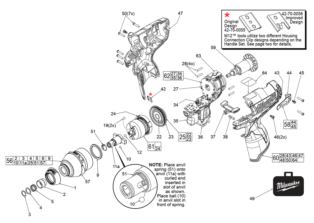 Fig-0 Diagram and Parts List for 2453-20 E51A Milwaukee Impact Driver