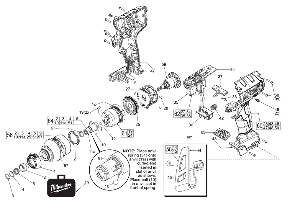 Fig-0 Diagram and Parts List for 2653-059 F20C Milwaukee Impact Driver