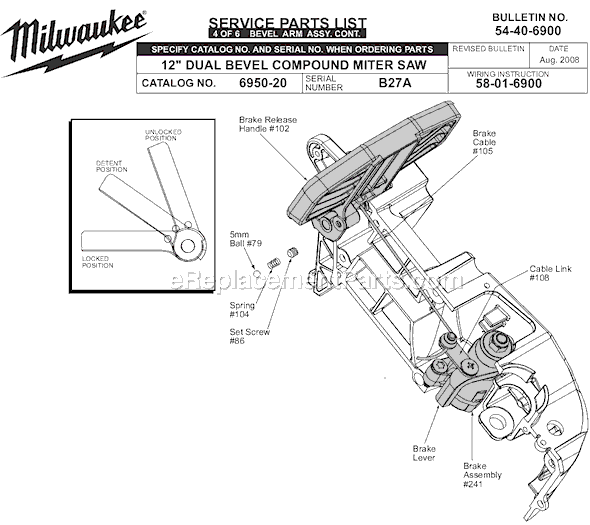 Page D Diagram and Parts List for 6950-20 SER B27A Milwaukee Miter Saw