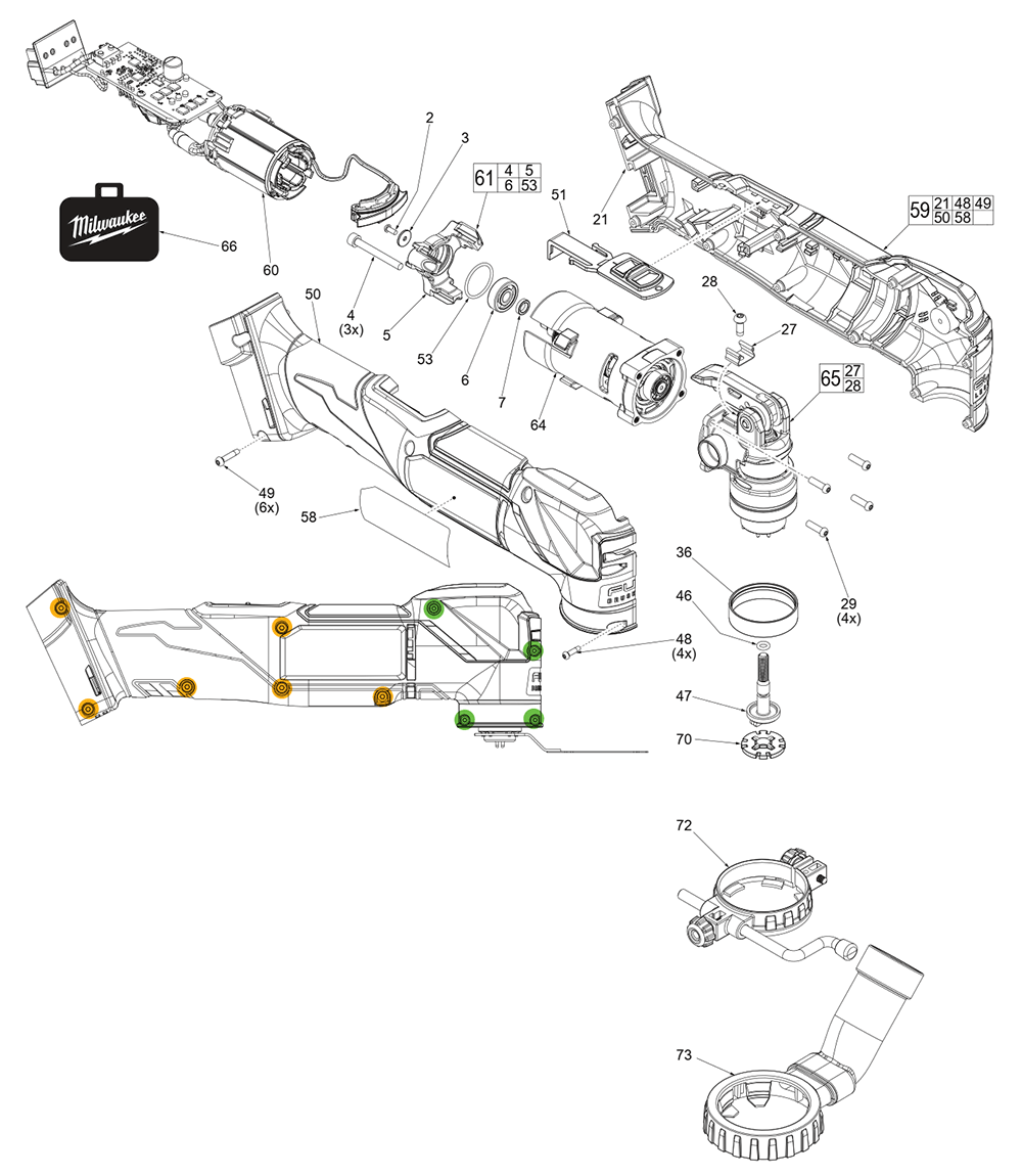 Fig-0 Diagram and Parts List for 2836-20 L53B Milwaukee Multi-Tool