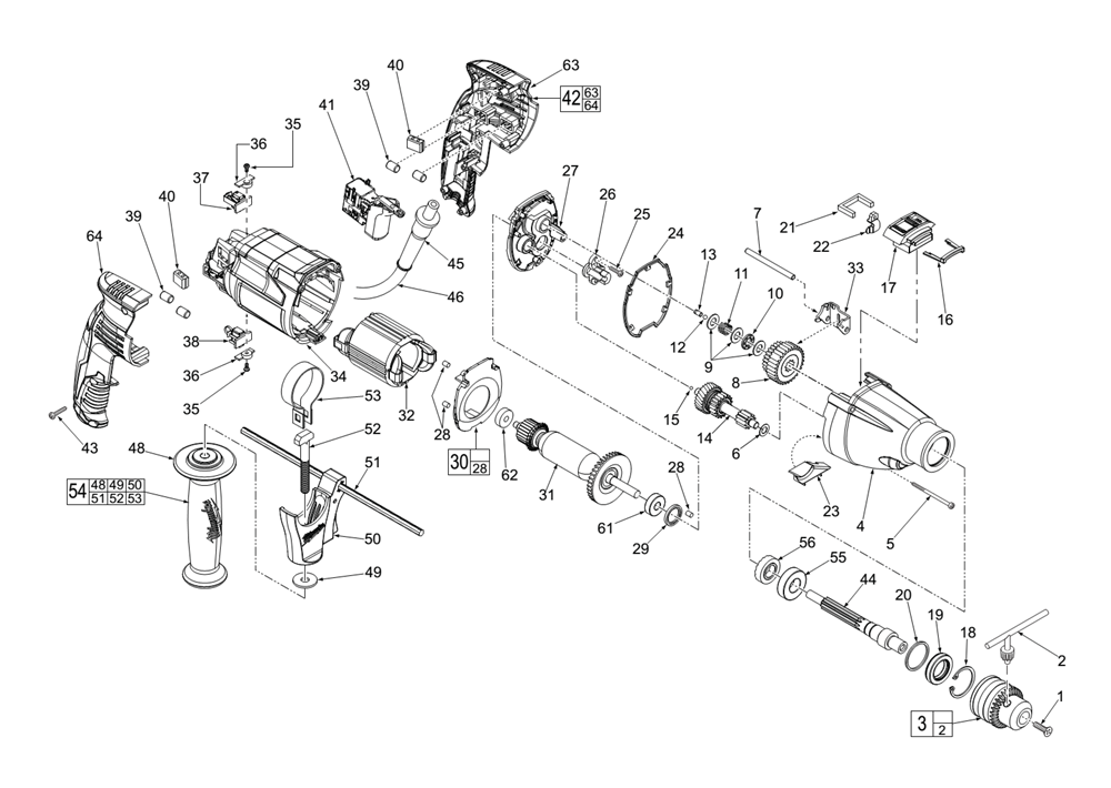 Fig-0 Diagram and Parts List for 5380-21 B01D Milwaukee Electric Drill