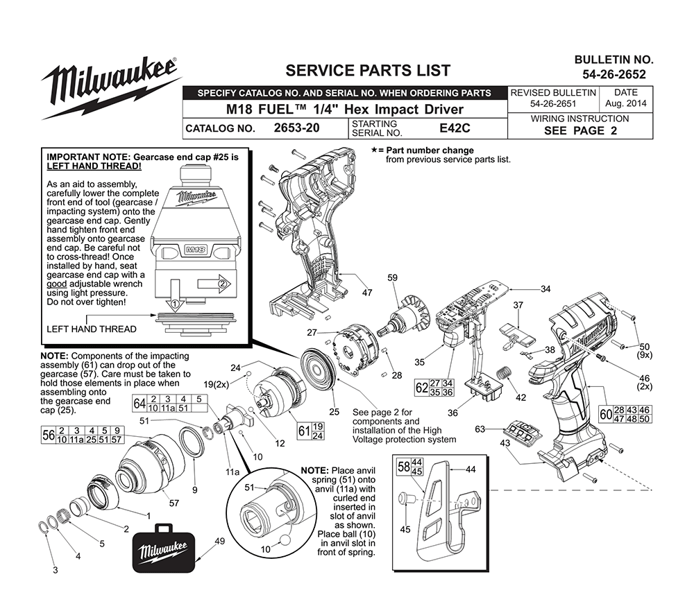 Fig-0 Diagram and Parts List for 2653-22 E42C Milwaukee Impact Driver