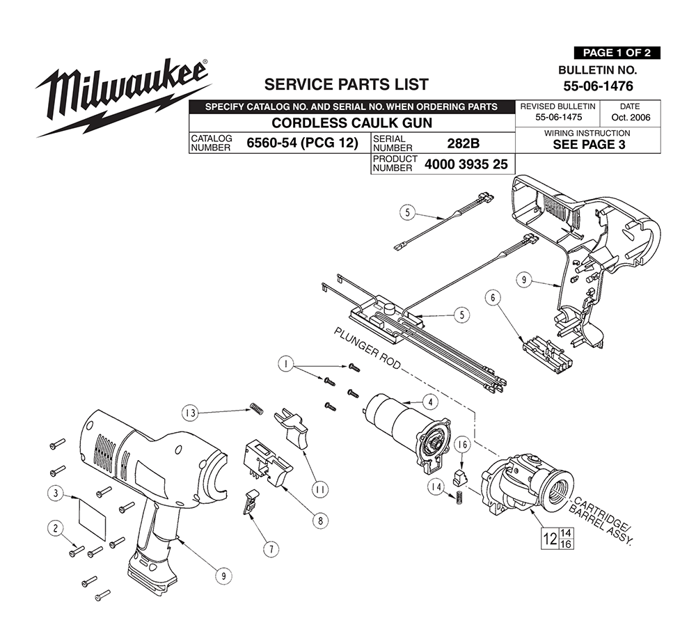 Fig-0 Diagram and Parts List for 6560-54 282B Milwaukee Miscellaneous