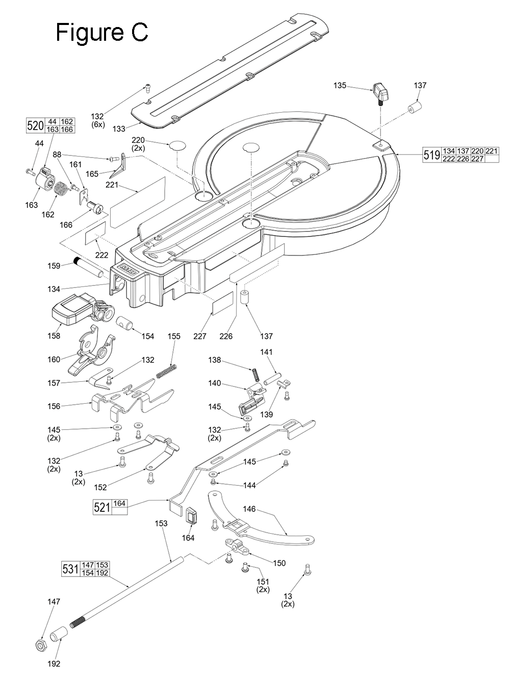 Fig-3 Diagram and Parts List for 2734-20 H17A Milwaukee Miter Saw