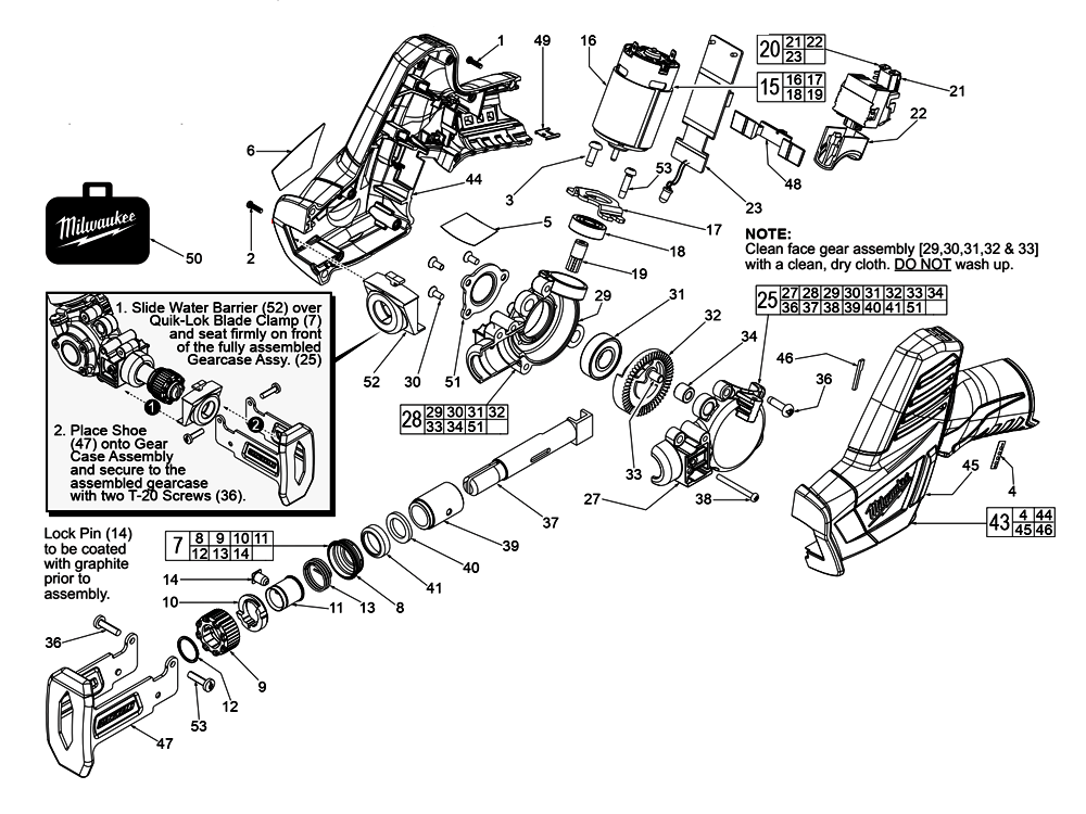 Fig-0 Diagram and Parts List for 2420-20 B56F Milwaukee Reciprocating Saw