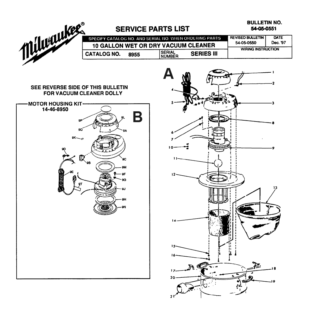 Fig-0 Diagram and Parts List for 8955 SERIES III Milwaukee Leaf Blower / Vacuum