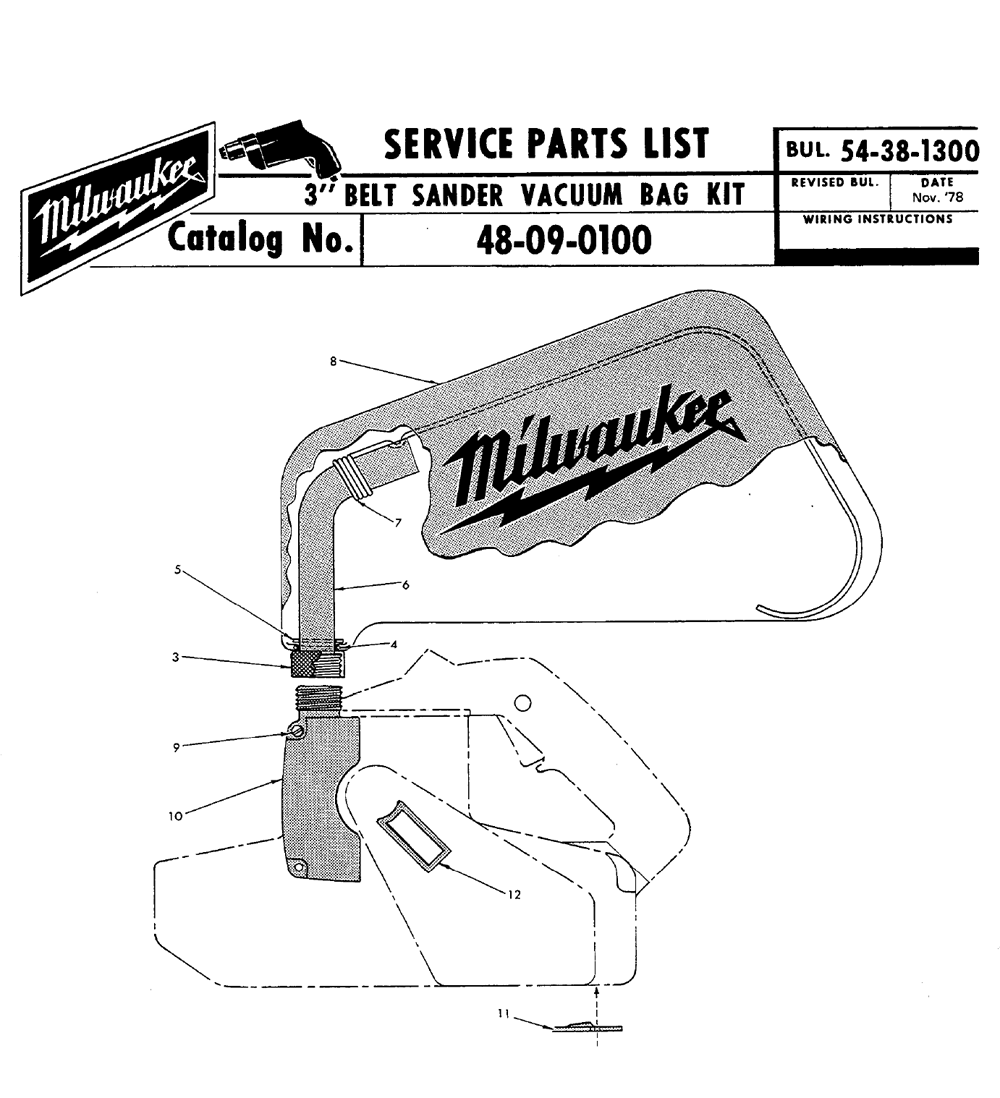 Fig-0 Diagram and Parts List for 48-09-0100  Milwaukee Belt or Drum Sander