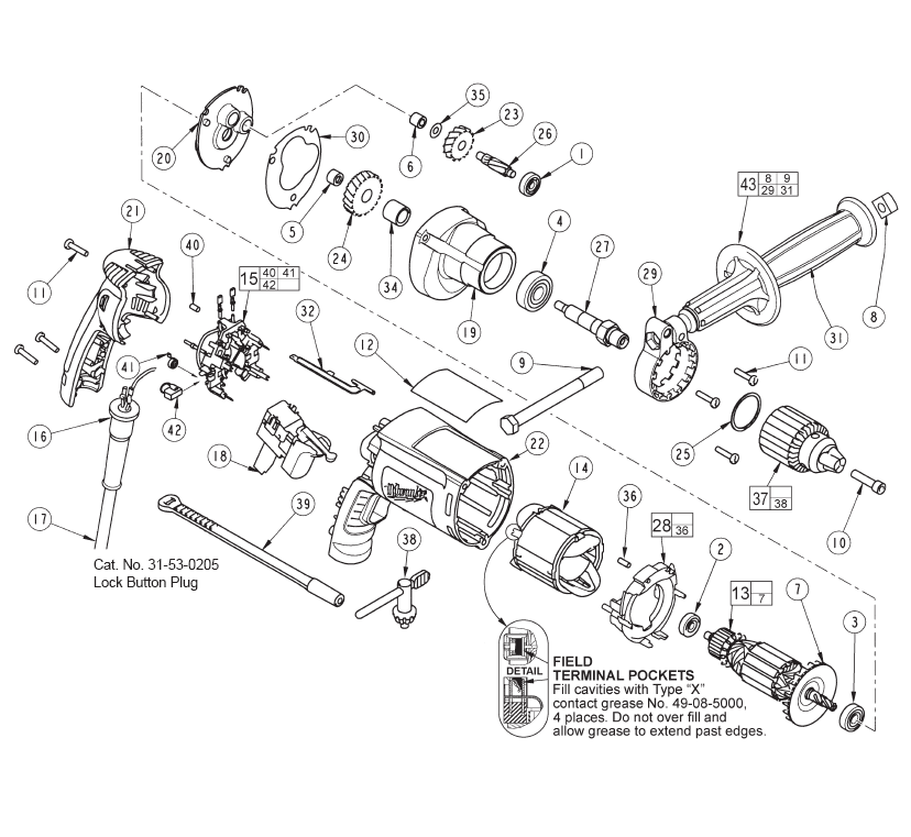 Fig-0 Diagram and Parts List for 0299-20  Milwaukee Electric Drill