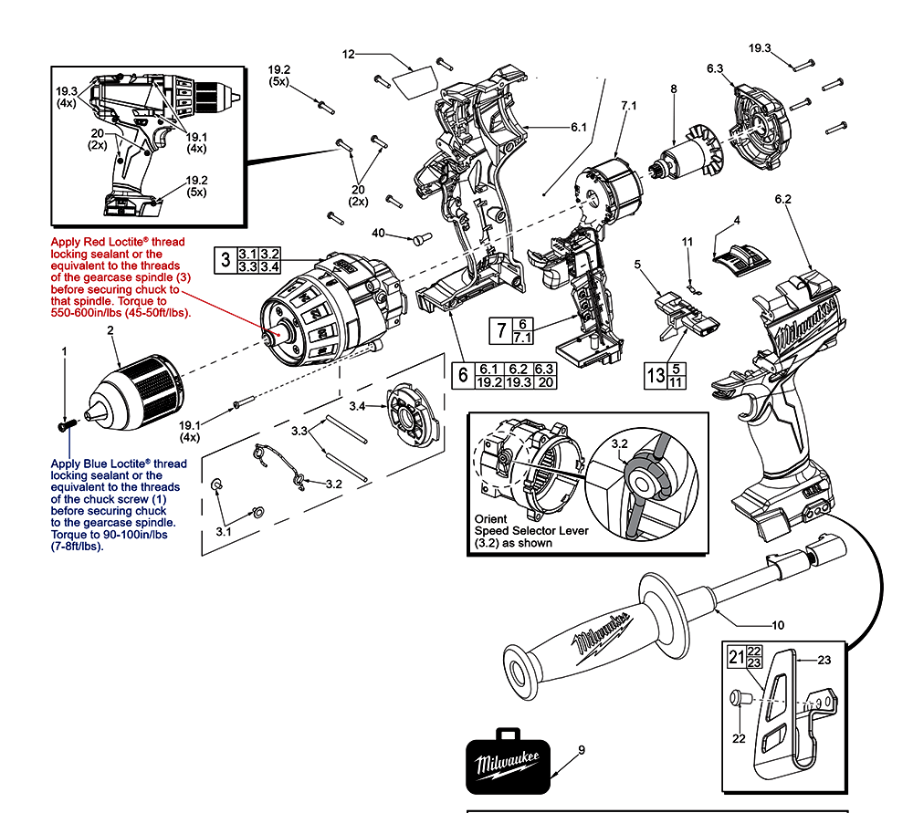 Fig-0 Diagram and Parts List for 2603-059 F18D Milwaukee Electric Drill