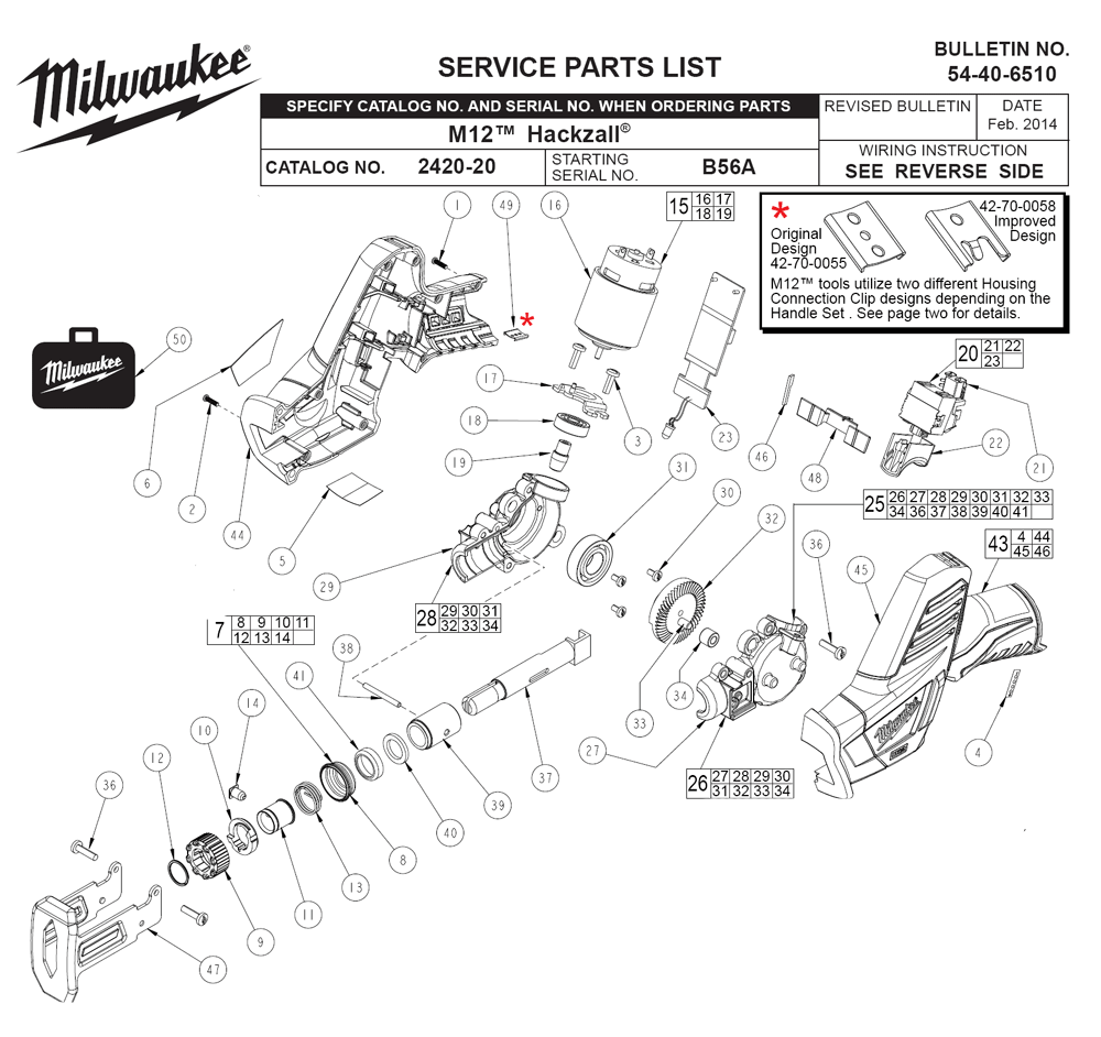 Fig-0 Diagram and Parts List for 2420-21 B56A Milwaukee Saw