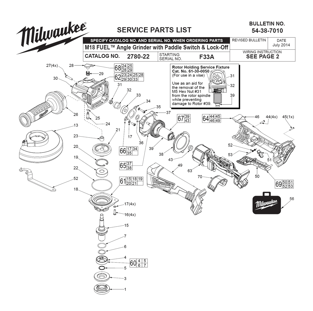 Fig-0 Diagram and Parts List for 2780-22 F33A Milwaukee Angle Grinder
