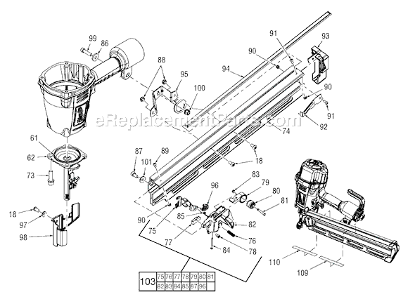 Page B Diagram and Parts List for 7100-20 SER A85A Milwaukee Nailer
