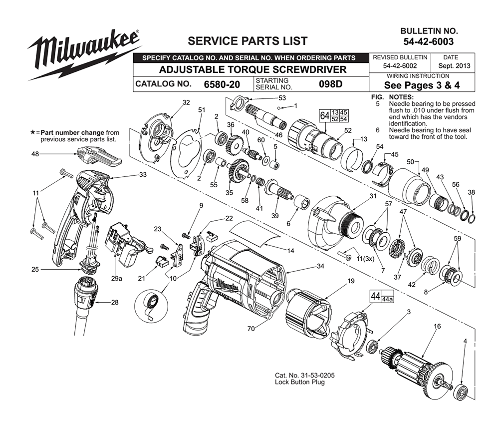 Fig-0 Diagram and Parts List for 6580-20 098D Milwaukee Electric Drill