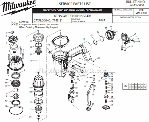 Page A Diagram and Parts List for 7145-21 SER A89A Milwaukee Nailer