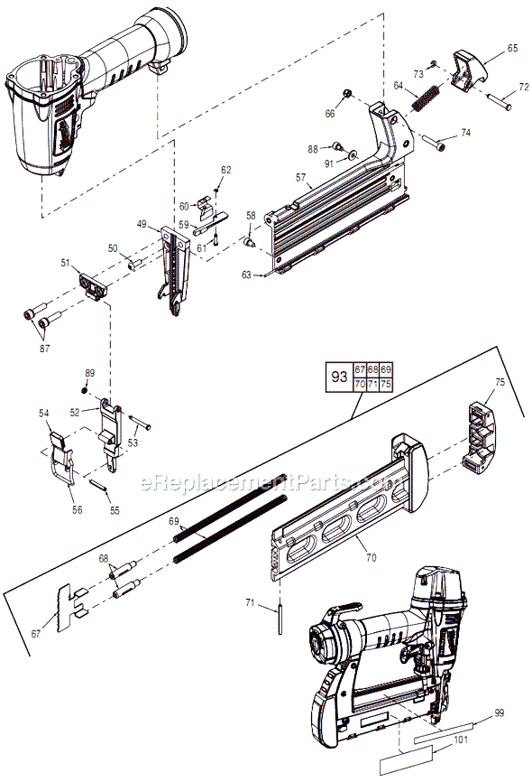 Page B Diagram and Parts List for 7150-21 SER A90A Milwaukee Nailer