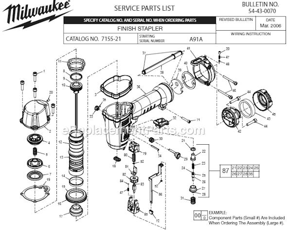Page A Diagram and Parts List for 7155-21 SER A91A Milwaukee Nailer