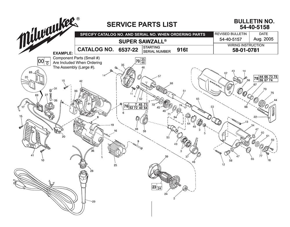 Fig-0 Diagram and Parts List for 6537-22 916I Milwaukee Saw
