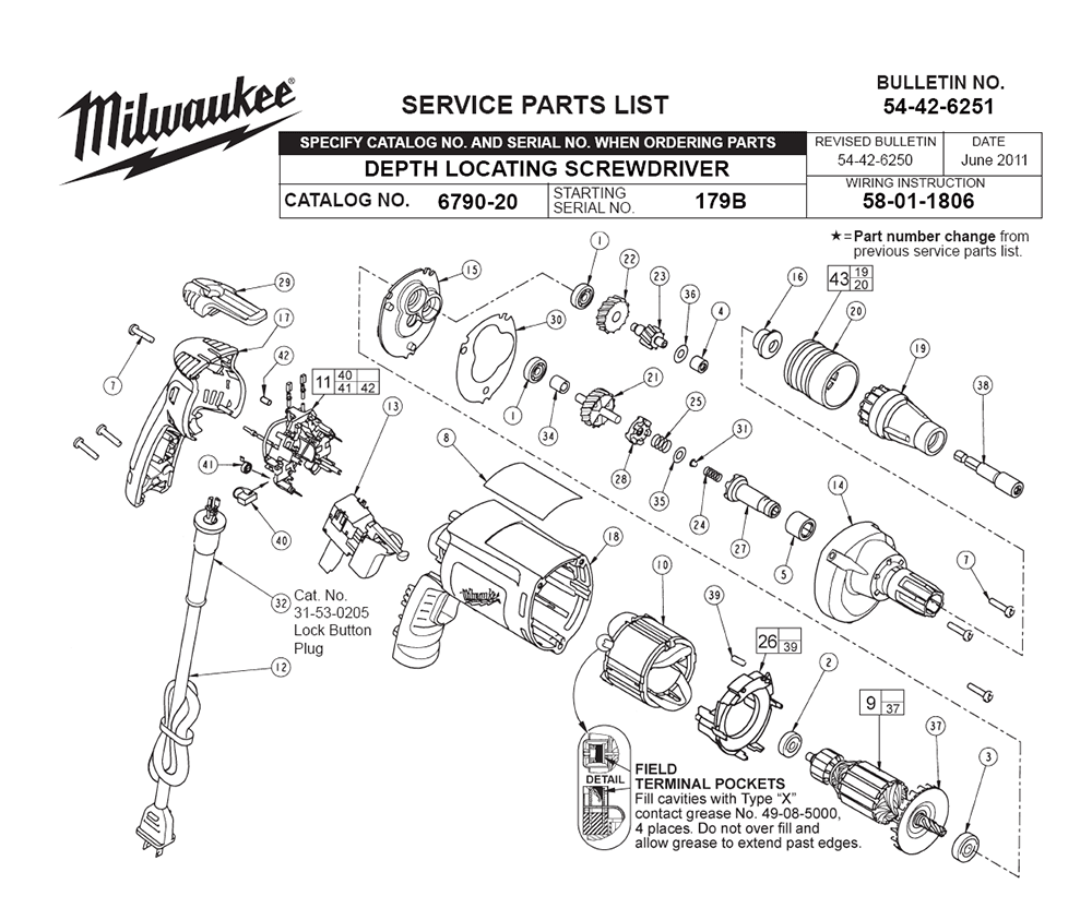 Fig-0 Diagram and Parts List for 6790-20 179B Milwaukee Electric Drill