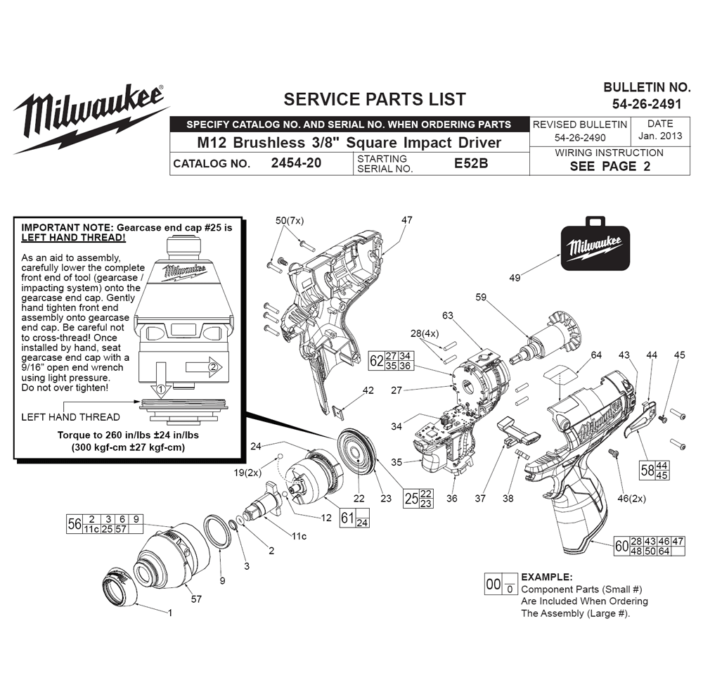 Fig-0 Diagram and Parts List for 2454-22 E52B Milwaukee Impact Driver