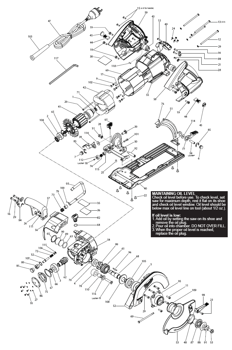 Fig-0 Diagram and Parts List for 6577-20  Milwaukee Saw