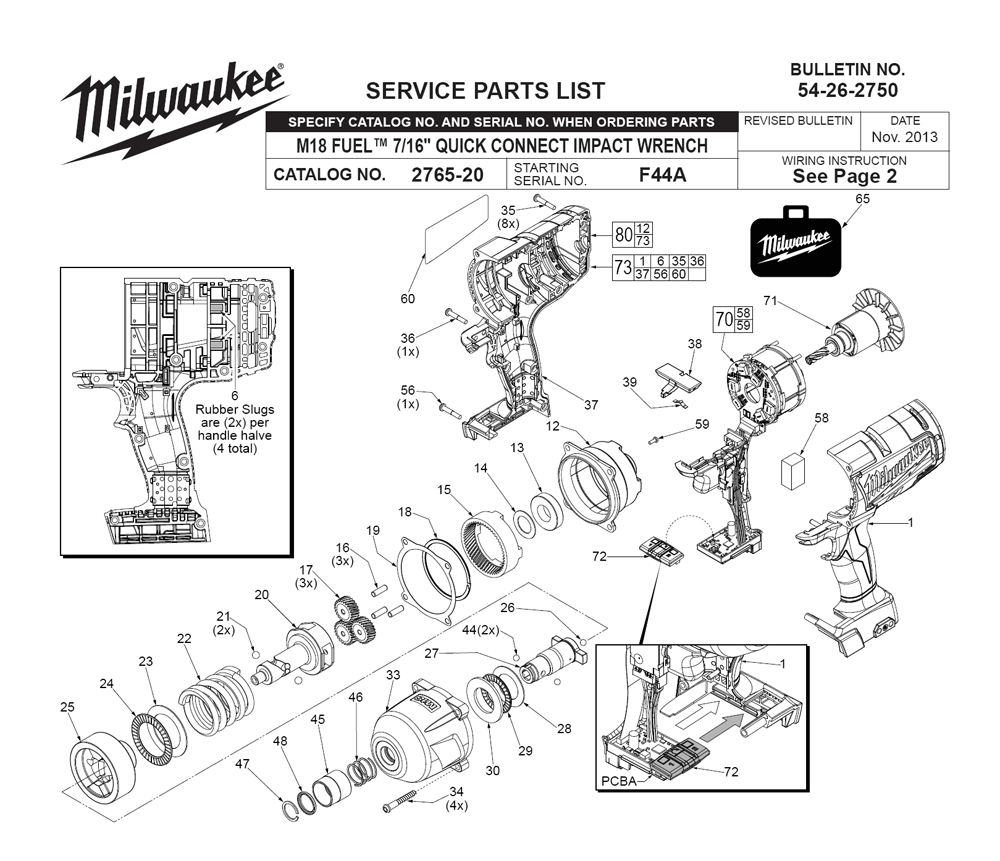 Fig-0 Diagram and Parts List for 2765-20 F44A Milwaukee Impact Driver