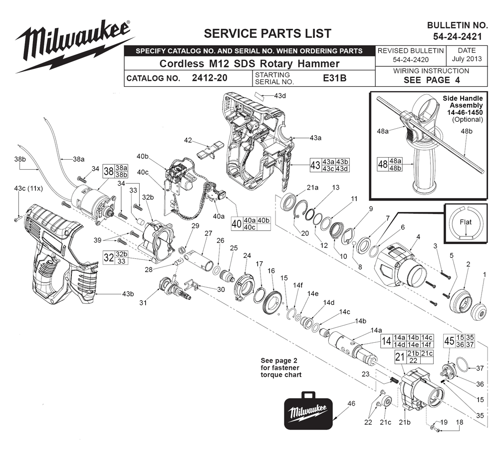 Fig-0 Diagram and Parts List for 2412-22XC E31B Milwaukee Hammer Drill