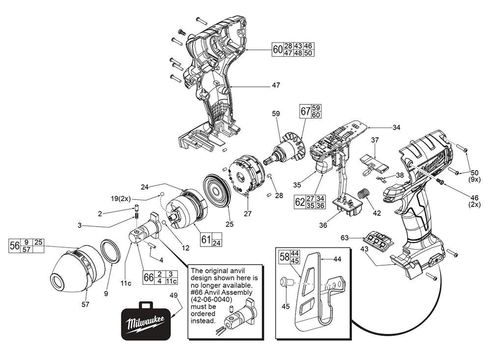 Fig-0 Diagram and Parts List for 2655-059 F22A Milwaukee Impact Driver