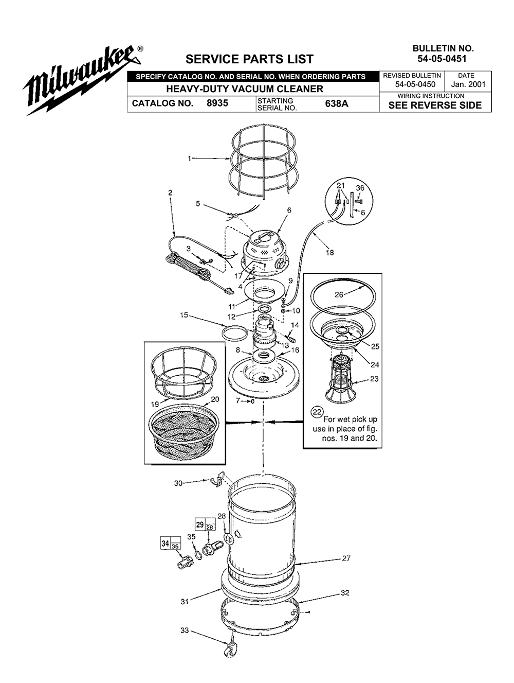 Fig-0 Diagram and Parts List for 8935 638A Milwaukee Leaf Blower / Vacuum