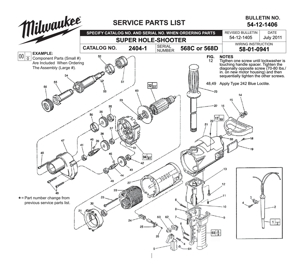Fig-0 Diagram and Parts List for 2404-1 568C Milwaukee Electric Drill