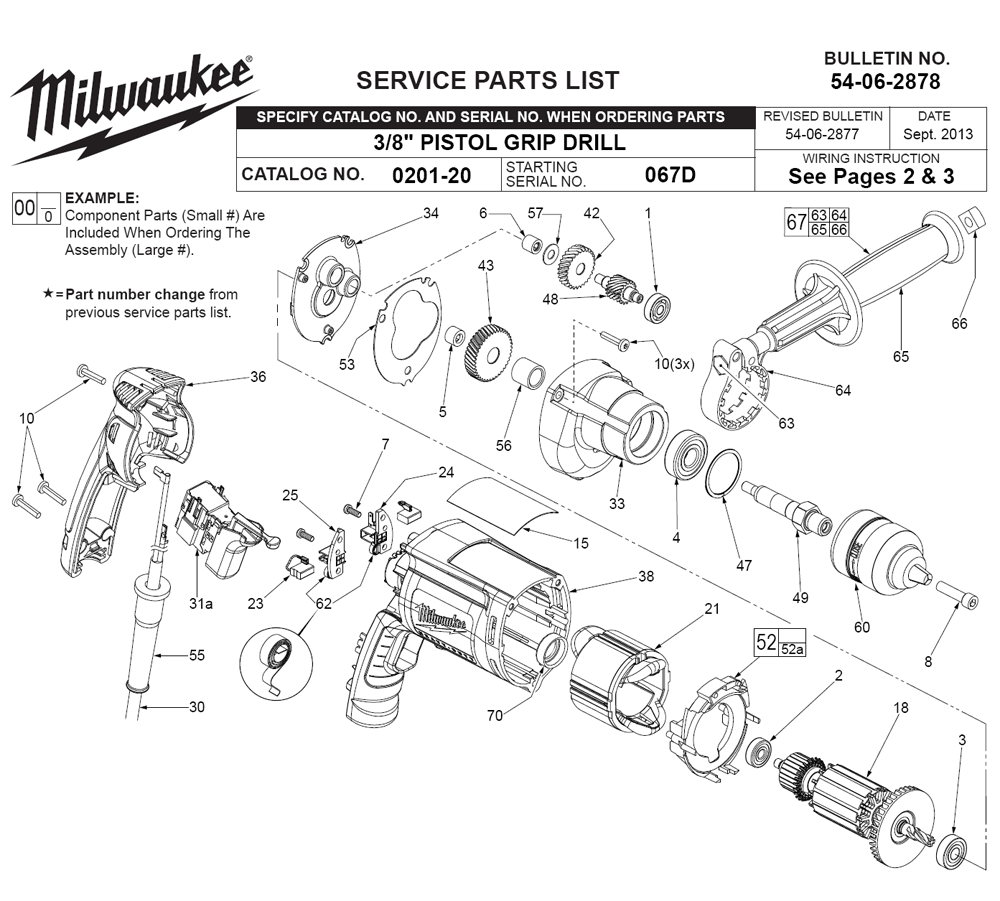 Fig-0 Diagram and Parts List for 0201-20 067D Milwaukee Electric Drill
