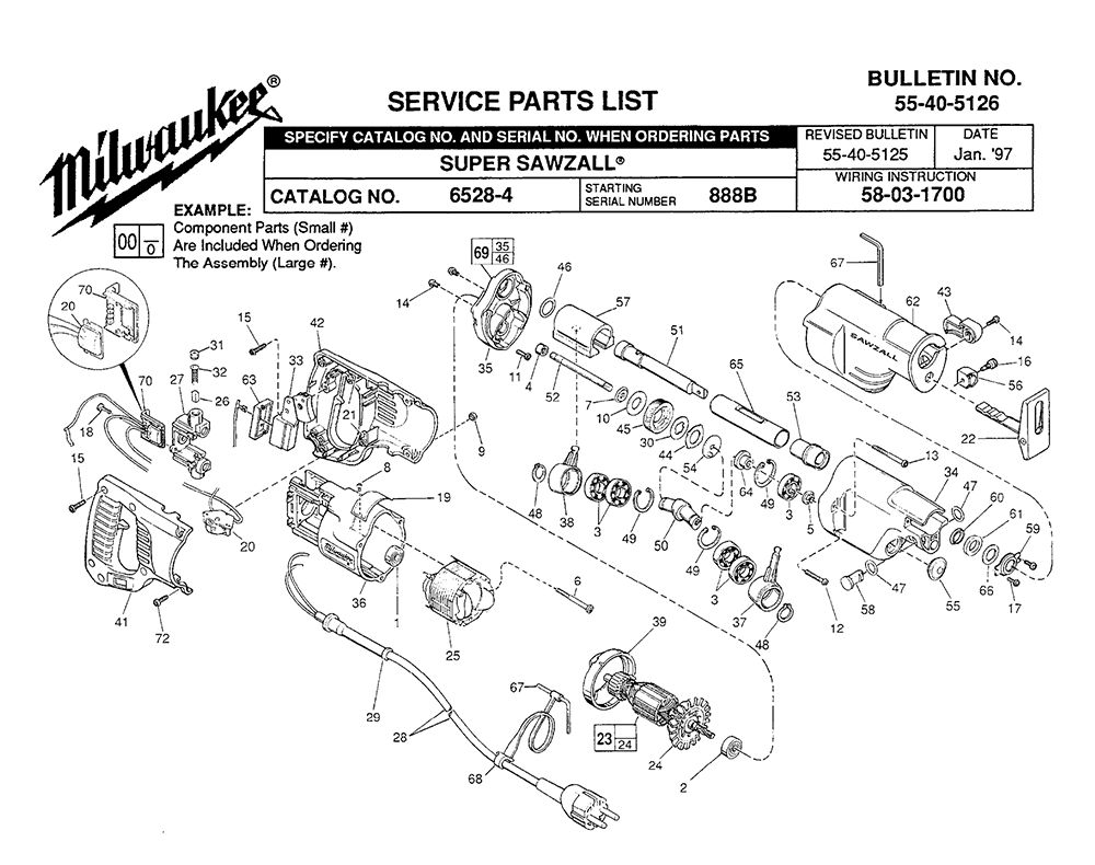 Fig-0 Diagram and Parts List for 6528-4 888B Milwaukee Saw