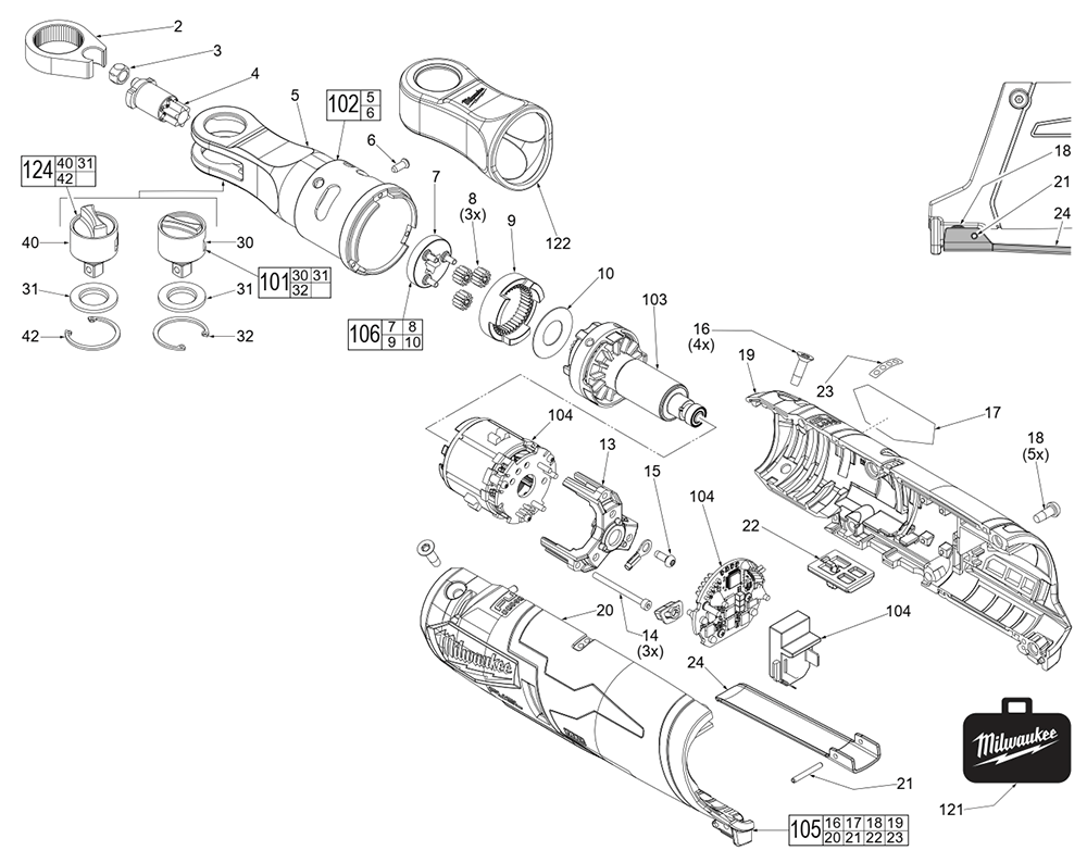 Fig-0 Diagram and Parts List for 2566-20 L82A Milwaukee Cordless Drill