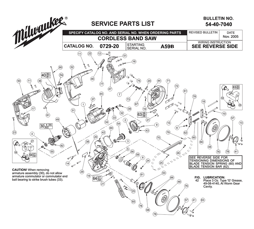 Fig-0 Diagram and Parts List for 0729-20 A59B Milwaukee Saw