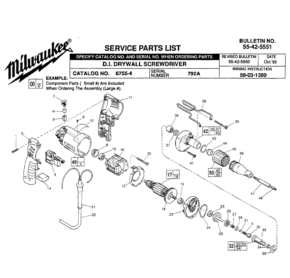 Fig-0 Diagram and Parts List for 6755-4 792A Milwaukee Electric Drill