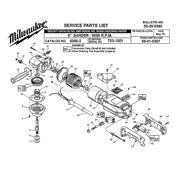 Page A Diagram and Parts List for 6066-2 753-1001 Milwaukee Sander Grinder
