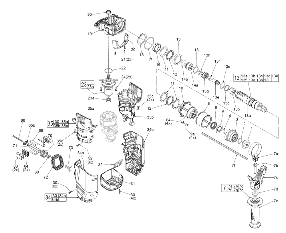 Fig-1 Diagram and Parts List for 0757-22DE G12A Milwaukee Hammer Drill