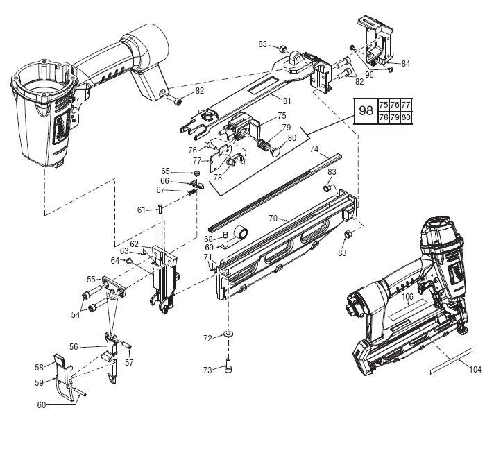 Fig-1 Diagram and Parts List for 7145-21  Milwaukee Nailer