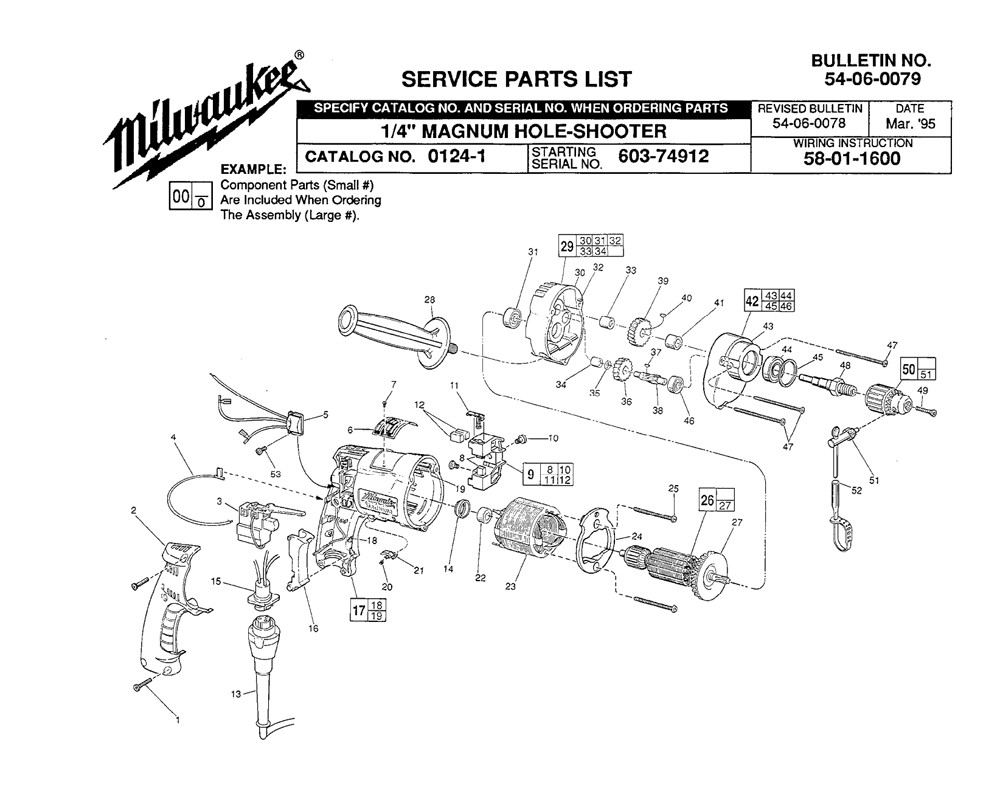 Fig-0 Diagram and Parts List for 0124 603-74912 Milwaukee Electric Drill