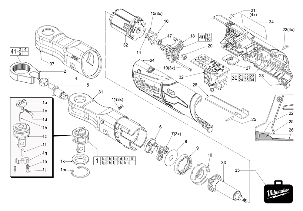 Fig-0 Diagram and Parts List for 2558-20 J20A Milwaukee Cordless Drill