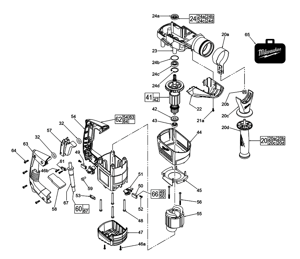 Fig-0 Diagram and Parts List for 5317-59B G16A Milwaukee Electric Drill